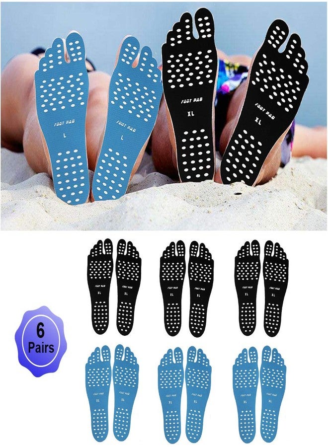 WLBON Beach Foot Pads Barefoot Adhesive Invisible Shoes Stick on Foot Pad Stickers Stick on Soles Anti-Slip Waterproof Silicone Unisex Footing Pad For Surfing Yoga Swimming 6 Pack Black Blue 9.5-12 Size - Image 1